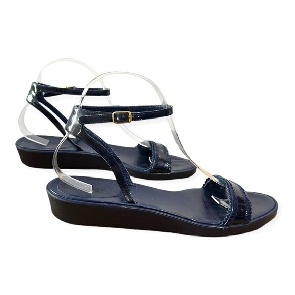 Chloe Rubber Wedge Ankle Strap Patent Sandals. Navy blue, Size 38.5 EU - Picture 15 of 16